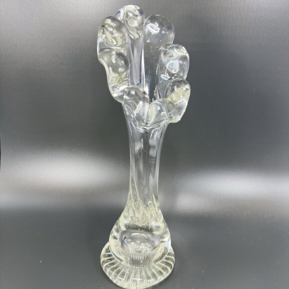 Mid Century Clear Art Glass Swung Vase Vessel Jack In The Pulpit With Bubbles - Picture 15 of 15